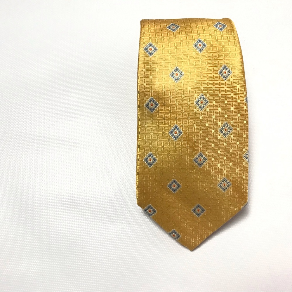 Tom James Mens Neck Tie Diamond Print Yellow